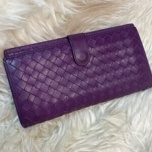 Bottega Veneta Purple Leather Bifold Long Wallet with COA